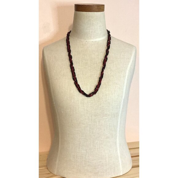 Handmade Beaded Red and Black Twisted Necklace With Button Clasp - Picture 5 of 6